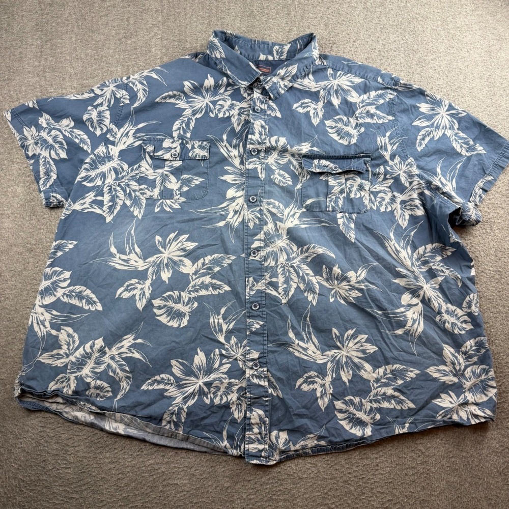 Boulder Creek Button Down Shirt Men's 4XL Big Blue Floral Tropical Short Sleeve